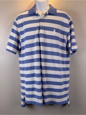Polo Golf Ralph Lauren Polo Shirt Mens  L Blue Striped Big Pony W M/Company Logo